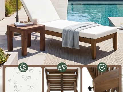 Adjustable Outdoor Patio Lounge Chair Chaise Lounge - Beige / Walnut