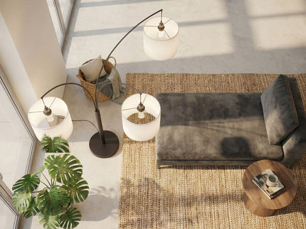 Royal - 3 Arm Arc Floor Lamp, Oil Rubbed Bonze With Linen Shade, 4 Way Rotary Switch - Oil-Rubbed Bronze