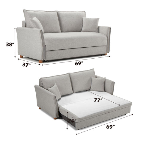 Oren - Chenille Sleeper Sectional Sofa With Storage 2 Toss Pillows - Gray