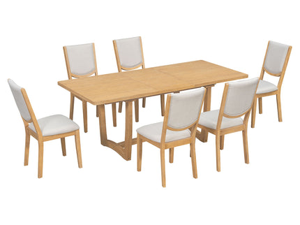 Rectangular Extendable Dining Table Set With 6 Upholstered Chairs