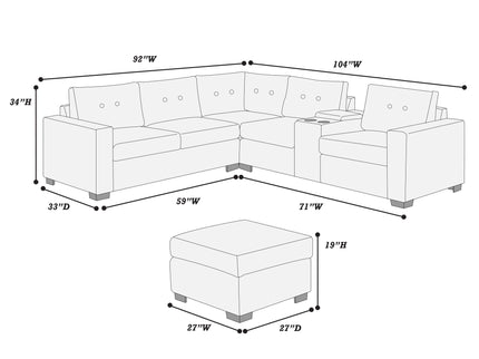 Sectional Set With Reversible Loveseat, USB Console, Corner Wedge & Ottoman
