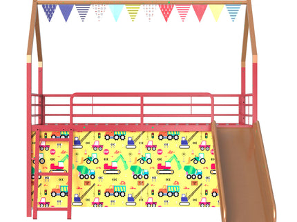 Jack - House Loft Bed With Slide And Curtain Set