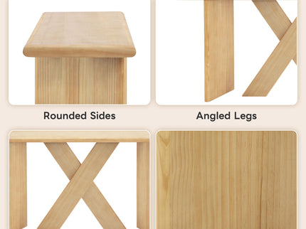 X-Frame Console Table, Angled Cross Leg Design, Rounded Edges - Natural