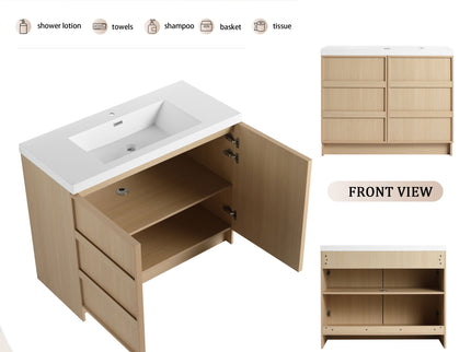 Freestanding Bathroom Vanity With Sink & 2 Soft Close Cabinet Doors