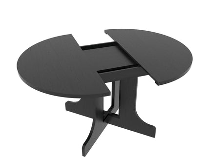 Dining Table For Farmhouse Kitchen Expandable Oval Table Top With Removable Leaf Trestle X Shaped Base - Black