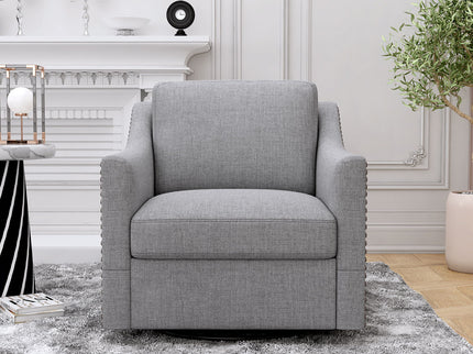 360 Degree Swivel Armchair, Skin Friendly Fabric, Ergonomic Design, Brass Nail Decorative Armchair