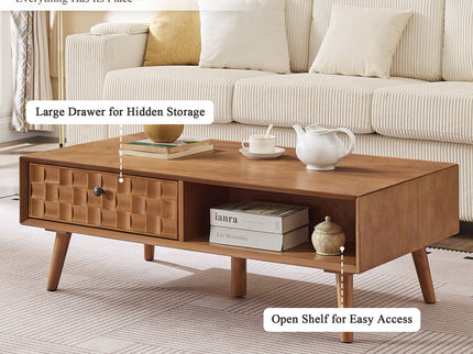 Coffee Table With Hidden Drawer And Open Shelf