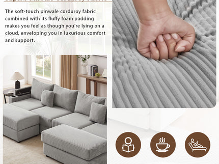 Modern Style Loveseat Sofa Sectional Sofa Couch With Storage Space, A Movable Ottoman, Two USB Ports, Two Cup Holders, A Phone Holder For Living Room