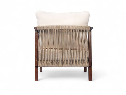 Outdoor Lounge Chair With Woven Backrest, Solid Wood Frame, Comfortable Cushions