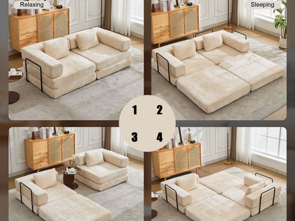 Convertible Floor Sofa Bed With Pillow Back Support Armrest