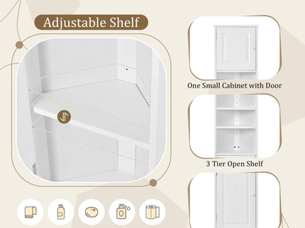 Multi Functional Corner Cabinet With Adjustable Shelves And 2 Doors