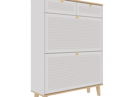 Modern Freestanding Shoe Cabinet With Flip Up Doors And Drawers, Compact Design For Entryway - White Natural
