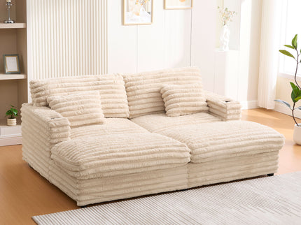 Oversized Double Chaise Lounge Sofa Bed With USB Ports And Cup Holders