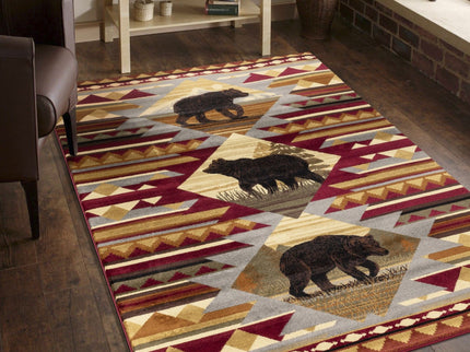 Nature's Nest - 5'3" X 7'3" Lodge Area Rug Polypropylene - Multi, Red
