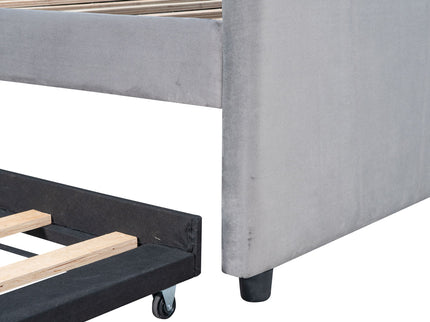Upholstered Daybed Sofa Bed With Trundle Bed And Wood Slat