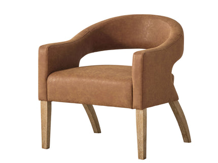 Upholstered Open Back Armchair With Weathered Rubberwood Legs