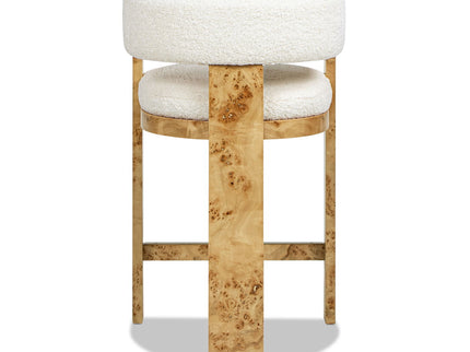 Vavona - Burl Upholstered Barrel Back Counter Height Bar Stool - Polar Off White