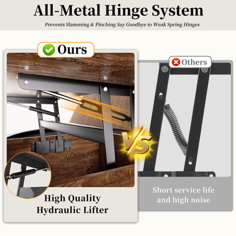 Lift Top Coffee Table, Round Storage Cocktail Table With Reinforced Legs, Safe Rounded Design - Brown