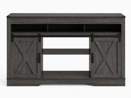 Farmhouse TV Stand With Sliding Barn Doors & Adjustable Storage