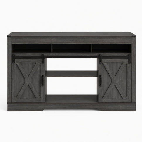 Farmhouse TV Stand With Sliding Barn Doors & Adjustable Storage
