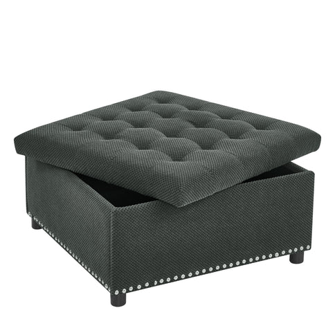 Square Tufted Storage Ottoman With Nailhead Trim