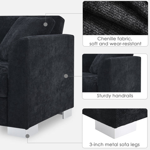 Modern Cloud Sectional Sofa L Shaped Luxury Couch Set With 2 Free Pillows 4 Seat With Oversized Chaise