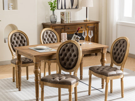French Style Solid Wood Frame Antique Painting, Hand-Pulled Buckle Decoration Artificial Dining Chair With Nailhead Trim, Wood Legs