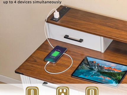 Office Desk With Charging Station & Storage Cabinet