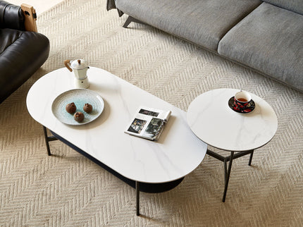 Contemporary Coffee Table Sintered Stone Surface With Ceramic Finish Double Layer Design Base Matte Shelf Modern Living Room Center Table - White / Gray
