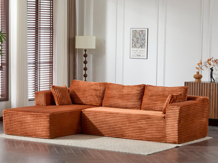 Compression Sectional Couch With Comfy Chaise, Boneless L Shape Sofa With Deep Seat