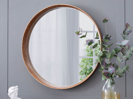 Round Wood Mirror, Wall Mounted Mirror Home Decor For Bathroom Living Room