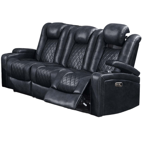 Power Reclining Sofa With Adjustable Headrest - Inky Blue