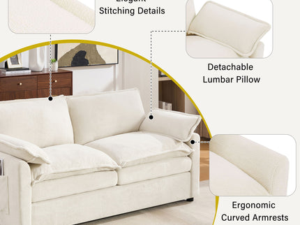 Modern Loveseat Sofa, Upholstered Couch With Side Storage Pockets