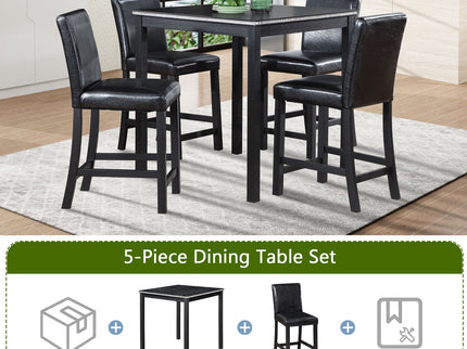 5 Pieces Counter Height Table Set, Kitchen Table With Square Table And 4 Upholstered Chairs