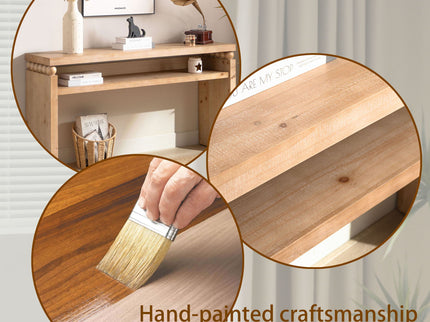 Modern Rustic Console Table, Wood Entryway Table With Shelf & Decorative Bead Detail - Natural