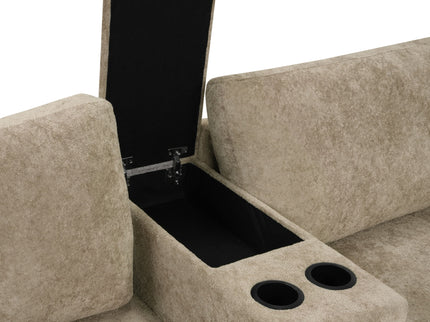 Modular 5 Seat U-Shape Sectional Sofa With Chaise Lounge, Built In Cup Holders And Storage Drawer