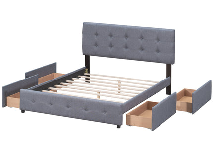 Upholstered Platform Bed With Classic Headboard And Drawers, No Box Spring Needed
