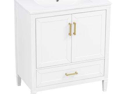 Elegant Fluted Bathroom Vanity With Sink, Soft Close Doors & Drawer