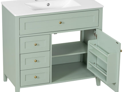 Bathroom Vanity With Sink, 3 Drawers & Cabinet With Adjustable Shelves
