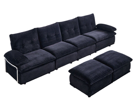Upholstery Modular Sectional Sofa , 4 Seater With 2 Ottomans For Living Room - Black