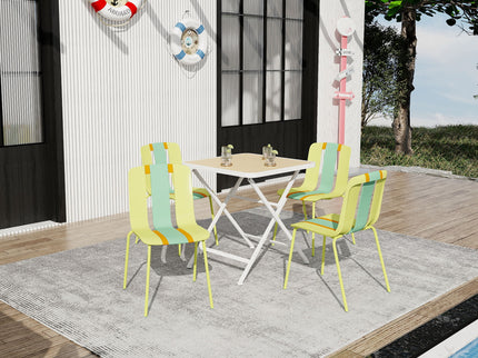 4 Piece Set Of Modern Striped Single Chairs With Folding Square Table