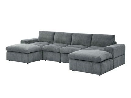 Upholstered Sectional With 2 Ottomans Living Room Seating - Dark Gray