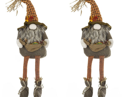 Sitting Gnome With Maple Leaf, For Holiday Harvest Festival Fall Festival & Thanksgiving Table Decorations (Set of 2) - Orange Multi