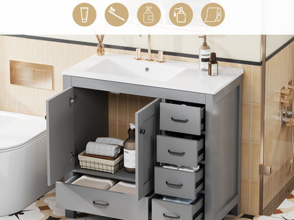 Bathroom Vanity With Sink Combo, 2 Soft Close Doors And 5 Drawers