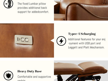 Electric Recliner Chair With Rocker And Swivel Function - Brown