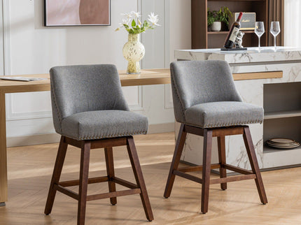 Counter Height Swivel Barstools, 26'' H Seat Height Upholstered Bar Stools (Set of 2), Fabric