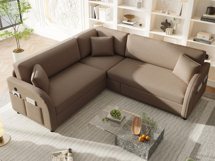 L-Shaped Couch With Pull-Out Bed, Oversize Convertible Sleeper Sofa With Side Pocket & USB Port