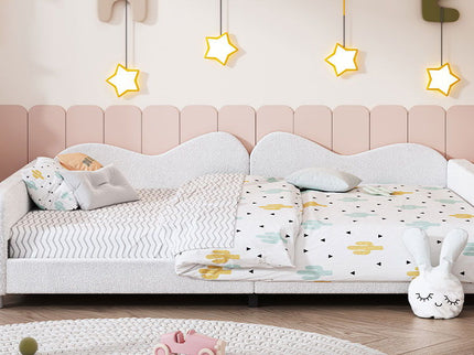 Upholstered Daybed, Sherpa Fabric Sofabed With Cloud-Shaped Backrest