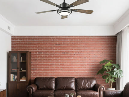 5 Blades Ceiling Fan With LED Light 3000 - 6500K Dimmable, 6 Speed Levels, Reversible Ceiling Fan - Matte Black