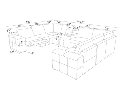 Upholstered Large Arms Sectional With Recliner Seats